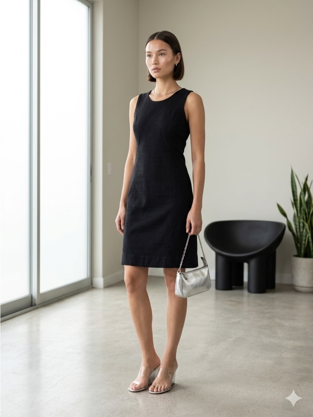 James Perse Black Tencel Cotton Jersey Sleeveless Sheath Dress - Medium (2)